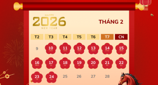  THÔNG BÁO LỊCH NGHỈ TẾT NGUYÊN ĐÁN BÍNH NGỌ 2026 