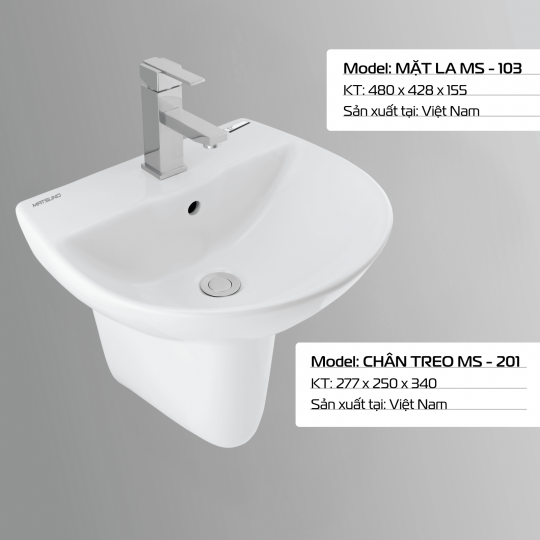 LAVABO MẶT LA MS - 103 + CHÂN TREO MS - 201